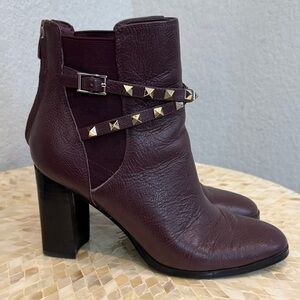 Women's Burgundy Ankle Boots with  9 m Studded Strap